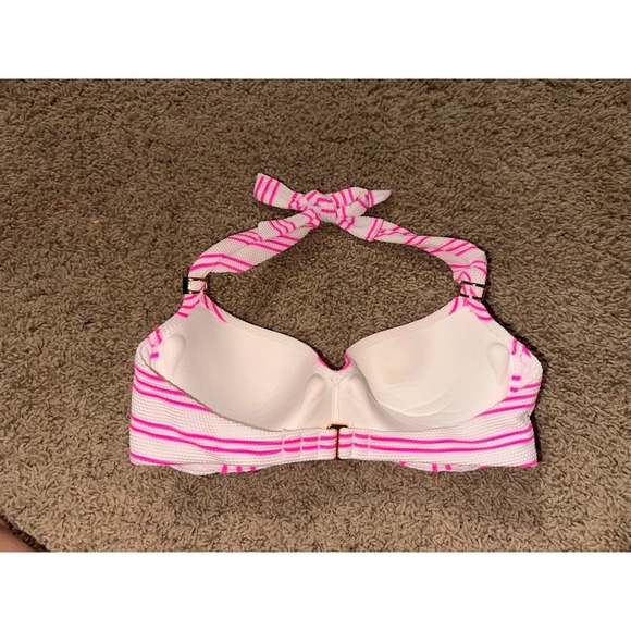 Victoria Secret Swim Bikini Top 32A Pink White Stripe Halter Unforgettable - Picture 2 of 3